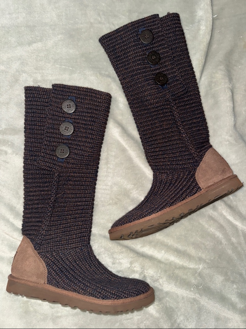 UGG Brown Knit Button Tall Heeled Boots